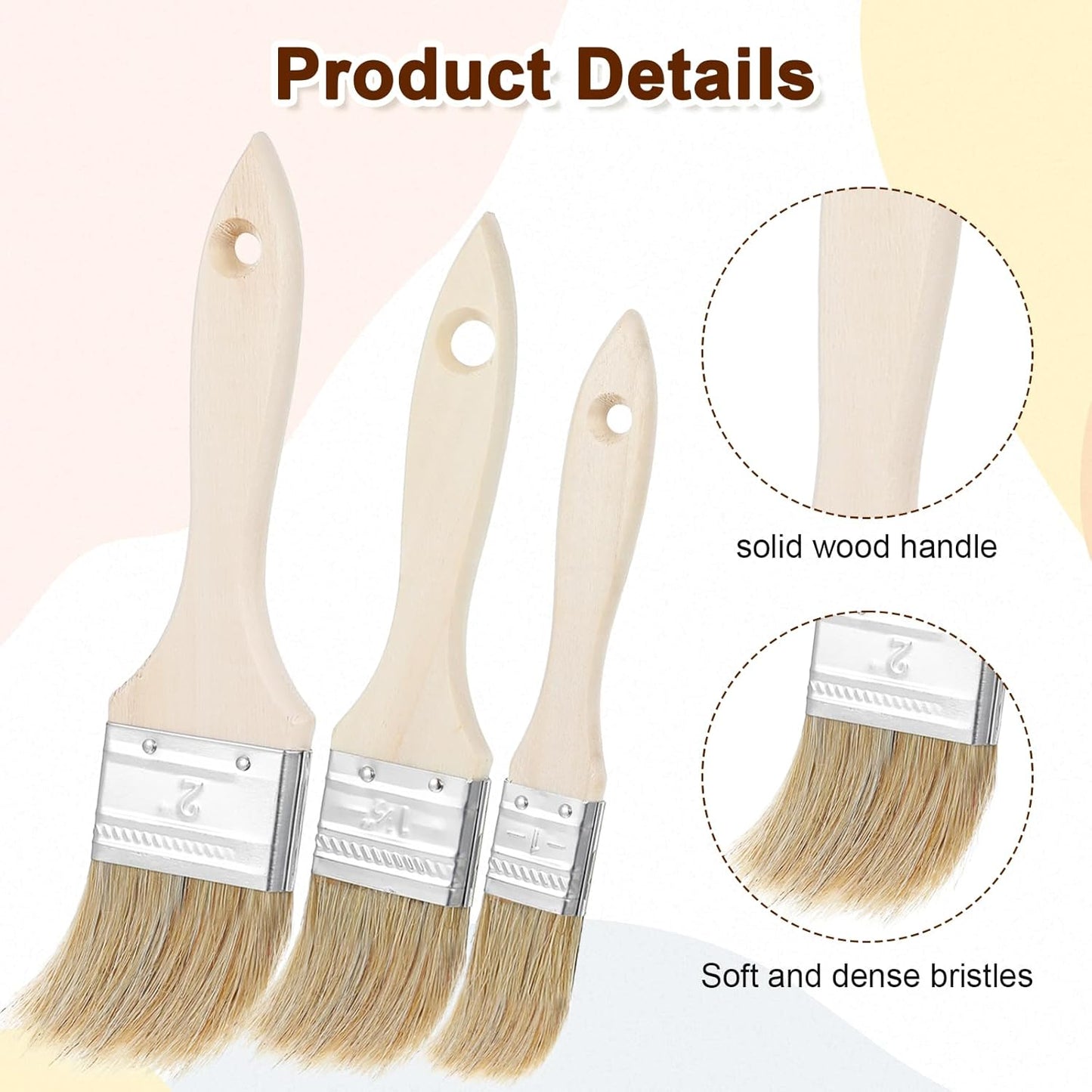 3 Pcs Pastry Brushes, 3 Sizes Natural Bristle Basting Brush, Butter Food Oil Brushes for Butter Sauce Marinade, Kitchen Tools, Cooking Food