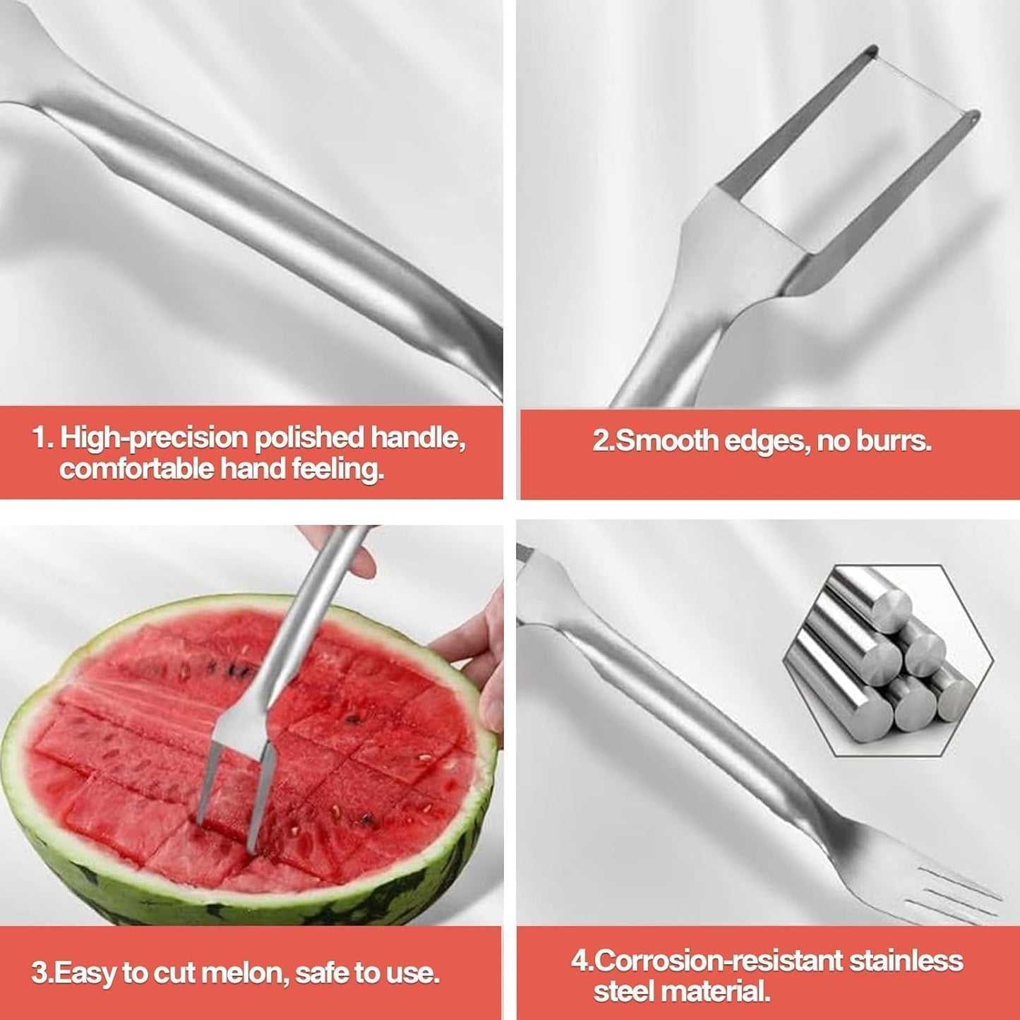 Watermelon Cutter, 2-in-1 Stainless Steel Fruit Cutter, Dual Head Watermelon Fork Slicer Tool, Summer Fruit Cutting Kitchen Gadget for Home (Round-2PCS)