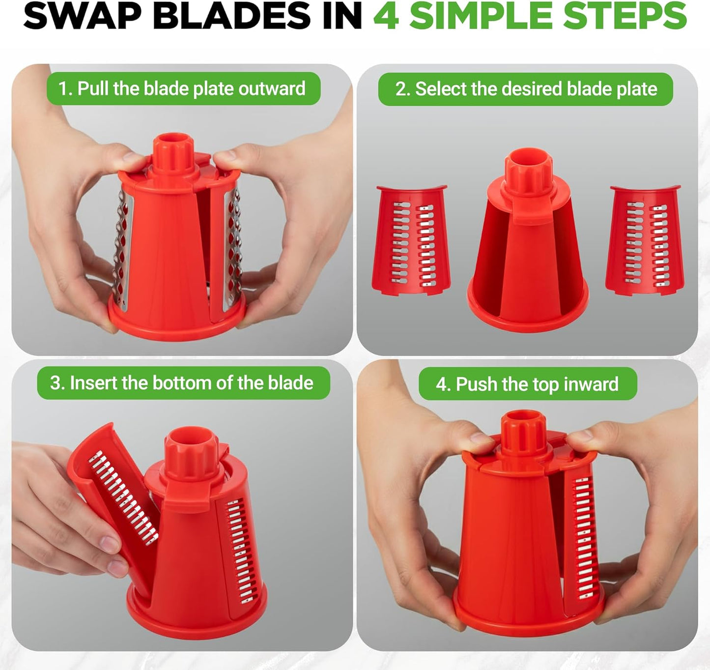 NutriChef 5 in 1 Cheese Grater & Shredder | 5 Different Blades for Thin, Thick, Julienne Strips, Wavy, & Straight Strips | Includes Hand Crank, Strong Suction Base & Storage Container | Black