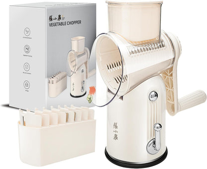 Rotary Cheese Grater Manual Hand Crank with 5 Blades & Suction Base, Kitchen Vegetable Shredder Slicer for Veggie, Nuts, Fruit, Cream