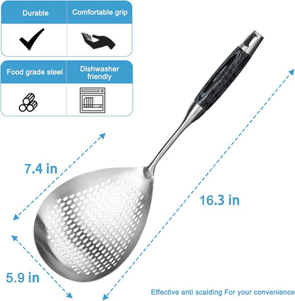 Steel Spider Strainer Skimmer Ladle, Strainer Spider Skimmers for Kitchen Cooking and Frying, Premium Strainer Spoon Diameter: 5.4Inch, Total Length: 15.4Inch