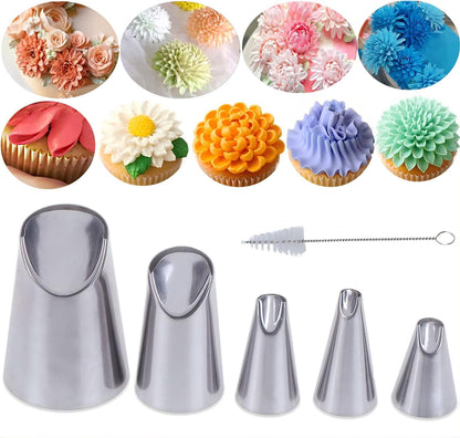 8 Pcs Rose Flower Piping Tips Set,Petal Icing Tips,PipingRose Nozzle,Stainless Steel Cake Decorating Pastry Tools, for CakeDecorating,with A Cleaning Brush (Rose-8pcs)