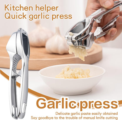 Kitchen Premium Garlic Press - Zinc Alloy Garlic Press effortlessly crushes garlic cloves, ginger chunks, nuts, and seeds. Comfortable to use and dishwasher safe.