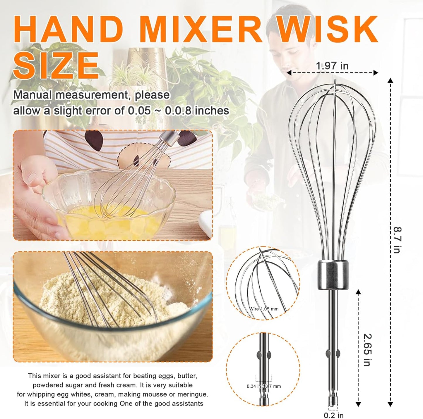 Hand Mixer Beaters Attachments Compatible with Hamilton Beach, Replacement Beater, Dough Hook, Blending Rod, Whisk Parts for 62632R, 62682RZ, 62692, 62695V, 64699 Handheld Mixers Blender - 6 Pack