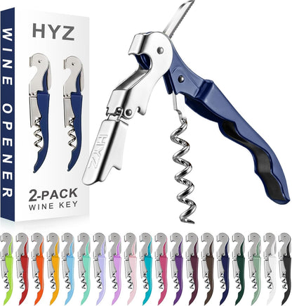 HYZ 2-Pack Wine Opener Waiter Corkscrew, Professional Wine Key for Servers, Bartender, with Foil Cutter, Manual Wine Bottle Opener Double Hinged (Black)