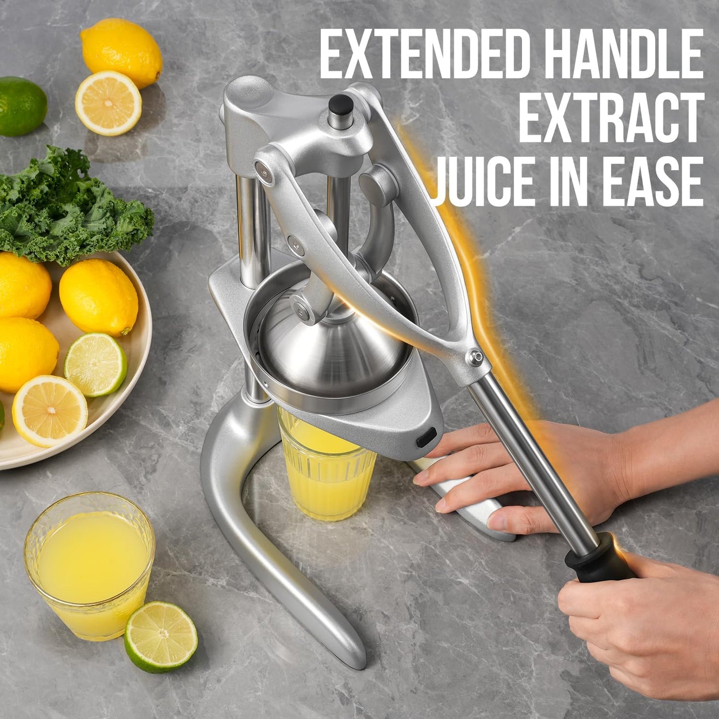 Manual Juicer, Sopito Heavy-Duty Effortless Orange Squeezer Safety Countertop Stainless Steel Hand Press Juicer for Citrus Lemon Lime Grapefruit, Easy to Clean