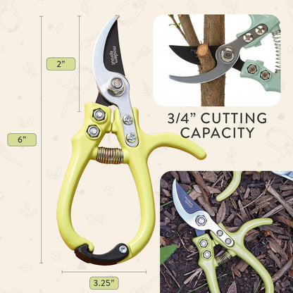 Modern Sprout Hand Pruners - Lightweight Pruning Shears W/Easy Lock- Gardening Scissors - Bypass Sharp Carbon Steel Blade - Rust Resistant - Garden Tools - Reusable Holster - Sage