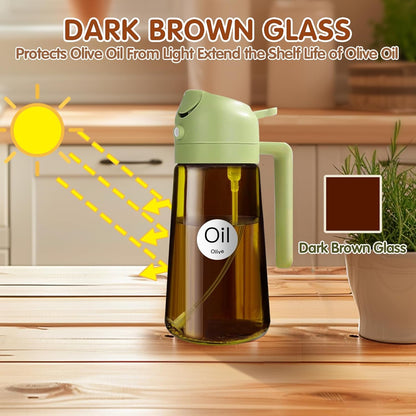 YARRAMATE 2Pcs 16oz/470ml Dark Brown Oil Sprayer for Cooking with Stickers, Food-grade Premium 2 in 1 Olive Oil Dispenser Bottle for Kitchen Gadgets, Air Fryer, Salad, Frying, BBQ (Black&OliveGreen)