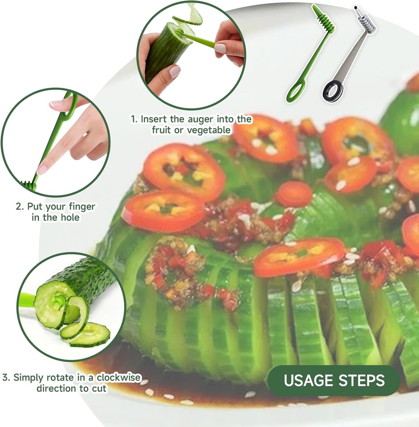 Potato Spiral Cutter and Spiral Potato Cutter, 4-Piece Vegetable Spiralizer Set with Dual Designs,Create Fun Twists for Daily Meals and Party Platters,Compact Kitchen Tool for Healthy Food Preparation
