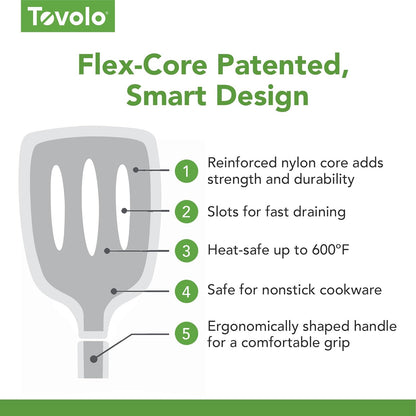 Tovolo Flex Core Silicone Slotted Turner Spatula Kitchen Utensil for Flipping Eggs Burgers Pancakes and More, Easy Clean Dishwasher Safe BPA Free Silicone Flipper Heat Resistant, Charcoal Gray