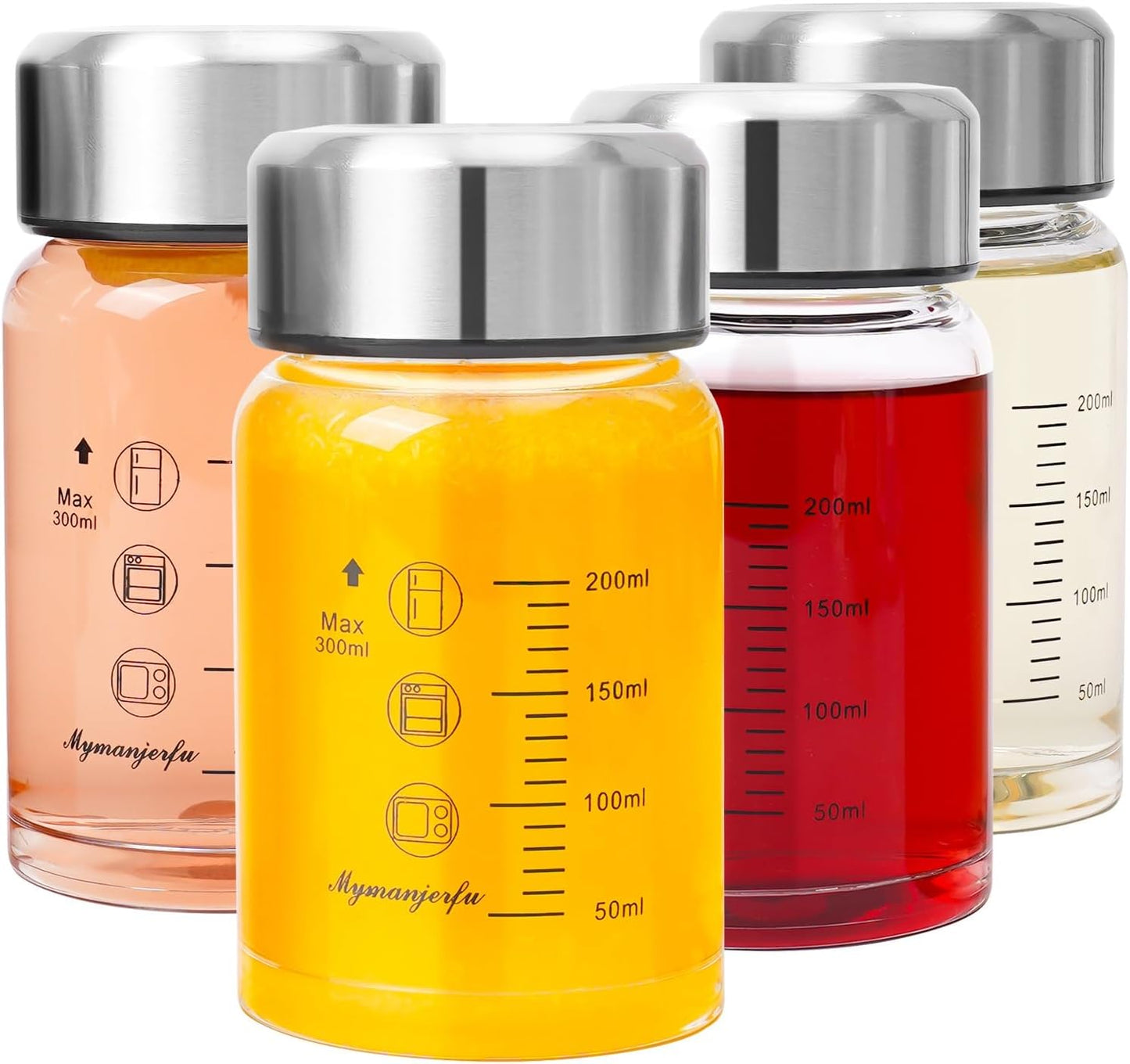 Glass Juice Bottles 4 Pack 16 oz - Wide Mouth Glass Water Bottles with Lids - for Juicing, Smoothies, Milk, Protein, BPA Free, Reusable, Stainless Steel Lids, Leak Proof, Shaker bottle (500 ml)