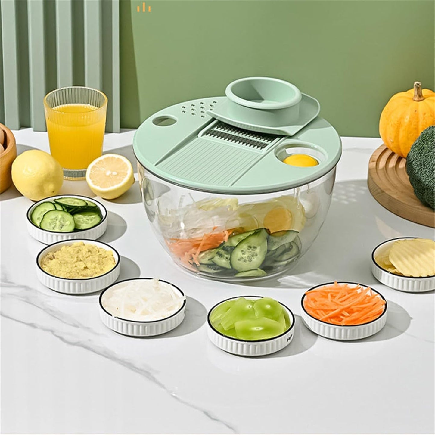 9-in-1 Multifunctional Large Capacity Salad Spinner & Slicer, Multi-blade Efficient Vegetable Washer for Home Kitchen (White)