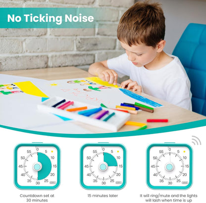 Visual Timer for Kids with Pause Function, 60 Minute Countdown Timer for Kids Desk Study, Teaching, Kitchen Cooking, Office Meetings, Time Management for ADHD (White)