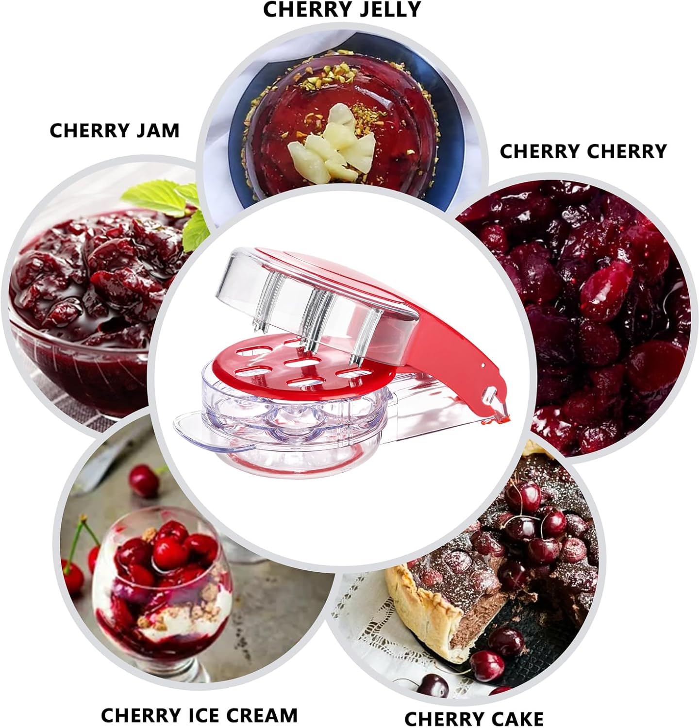 Cherry Pitter, Stainless Steel & Plastic, Red, 7.68" x 4.33" x 2.36", 6 Cherry Pit Remover, Multi-Function Fruit Pitter