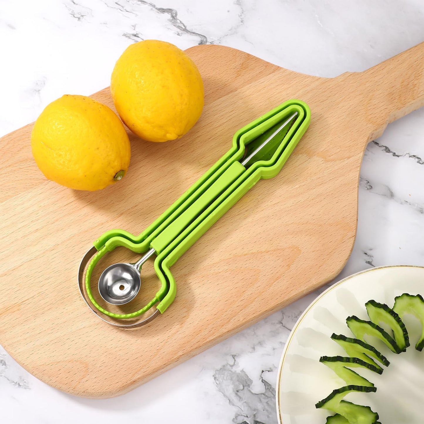 Melon Baller Scoop Set, Stainless Steel 3-in-1 Durable Melon Baller Scooper Tool Practical Kitchen Gadget Kit for Watermelon Cantaloupe Dragon Fruit Cutter