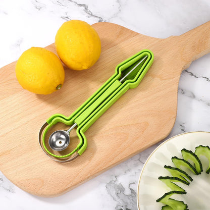 Melon Baller Scoop Set, Stainless Steel 3-in-1 Durable Melon Baller Scooper Tool Practical Kitchen Gadget Kit for Watermelon Cantaloupe Dragon Fruit Cutter