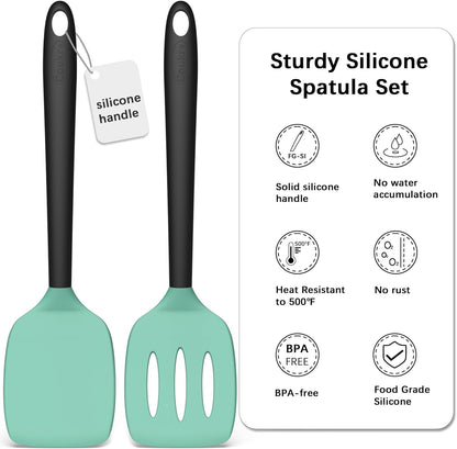 Coukre 2 Pack Silicone Spatula Set, High Heat Resistant, BPA Free Kitchen Spatula, Solid & Slotted Turner for Non-Stick Pans, Sautéing, and Flipping (2, PureBlack)