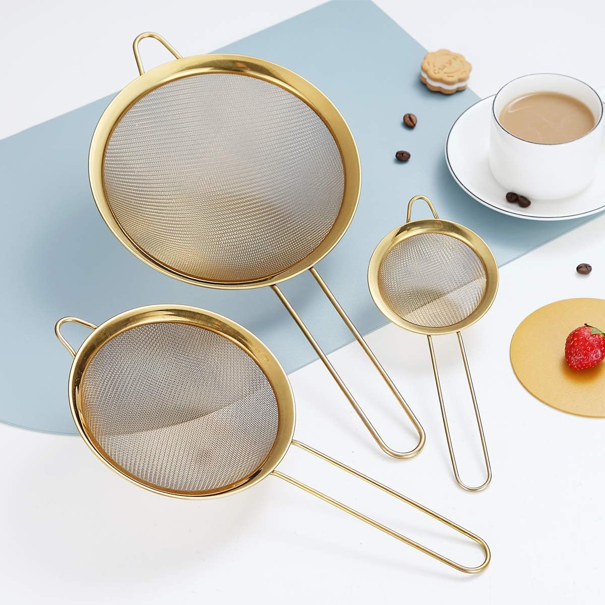 Kyraton Fine Mesh Strainer 6 Pieces Set, Flour Sifter For Baking, Stainless Steel Clander, Matcha Tea Strainer, Gravy Separator, Stasher Sieve Pasta Strainers