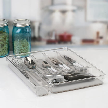 Kitchen Details 23195 Utensil and Cutlery Drawer Organizer, Divider, Tray, Storage, 5 Compartment, Clear