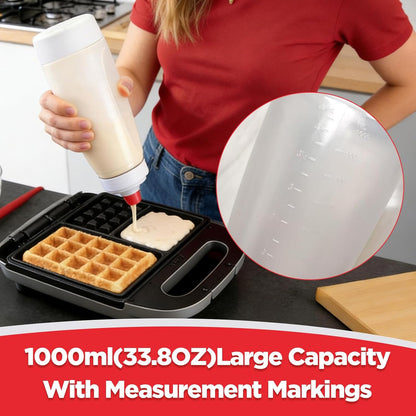 2-Pack Batter Dispenser with Whisk Ball, 1000ml Leak-Proof Squeeze Bottle with Stand for Pancakes, Waffles, Cupcakes & Crepes(PD-01)