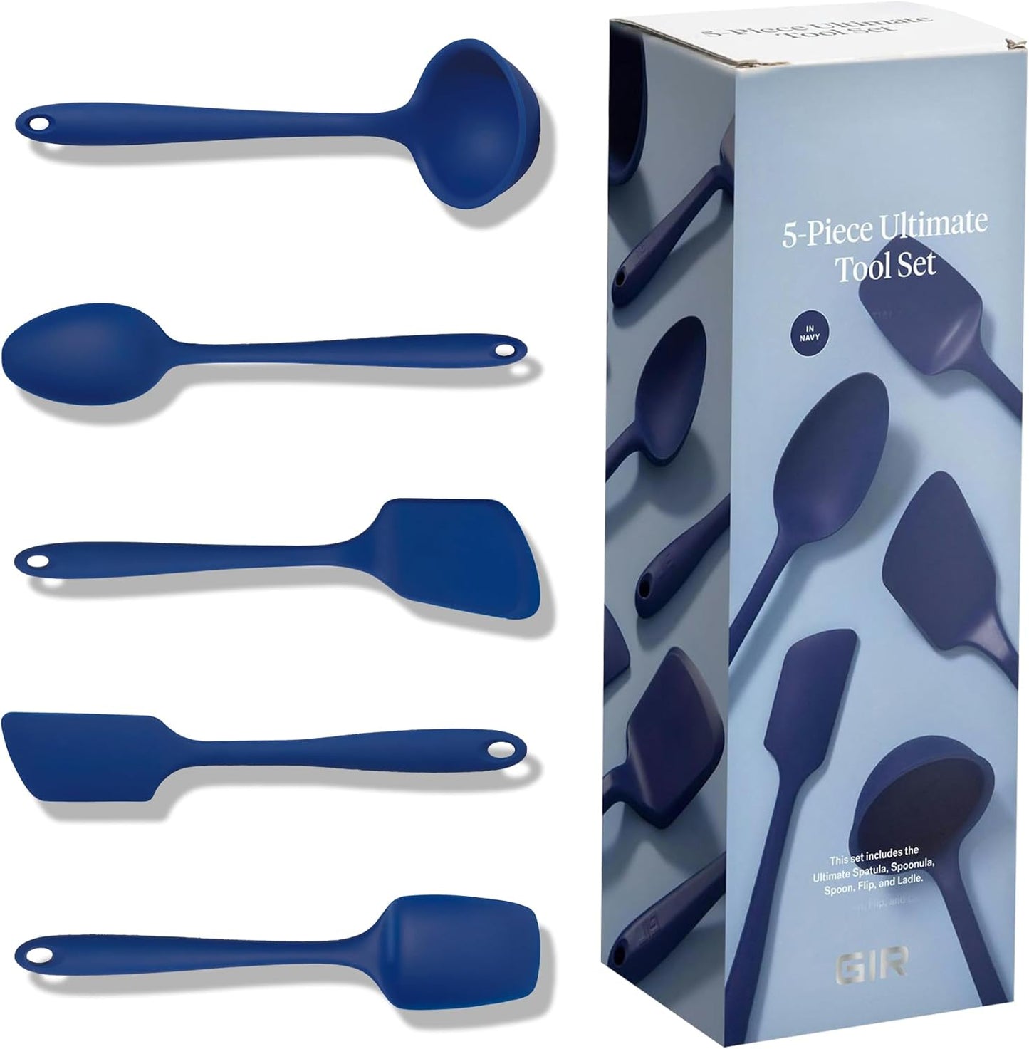 GIR: Get It Right 5-Piece Silicone Ultimate Kitchen Utensils Set - Ladle, Spatula, Flip, Spoon & Spoonula - Non-Toxic Cooking Utensils for Nonstick Cookware, Cooking and Baking - Black