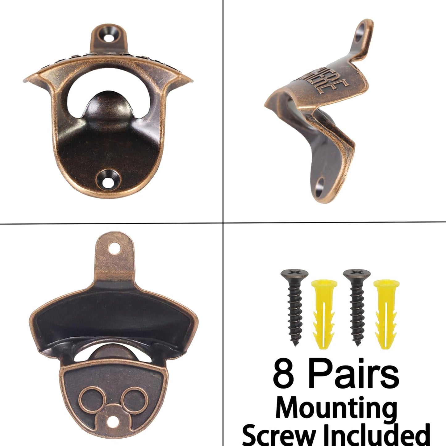 Vintage Copper Bottle Cap Opener Wall Mount, Retro Beer Bottle Opener with Screws for Homes Kitchen (Pack of 2)