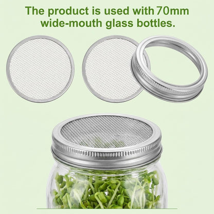 12 Pcs Sprouting Lids for Mason Jars 70mm Regular Mouth, Stainless Steel Screen Filter Strainer Lid Bean Sprout Sieve Mesh Lids for Bean, Alfalfa, Broccoli
