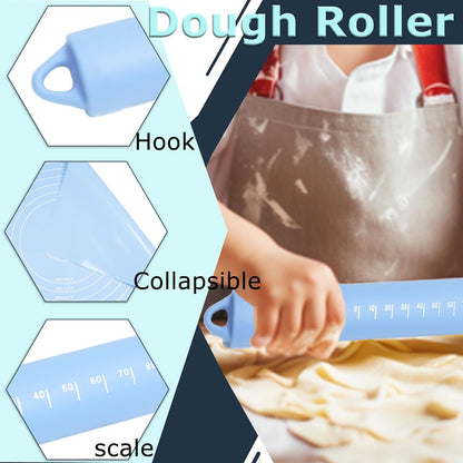 Rolling Pin Silicone Baking Pastry Mat Set,Pizza Dough Roller Baking Mat for Rolling Dough Non Slip Extra Large with Measure,Kitchen Counter Mat for Pie,Crust,Cookies,Bread,Pastries,Pasta, 15.7" x 24"