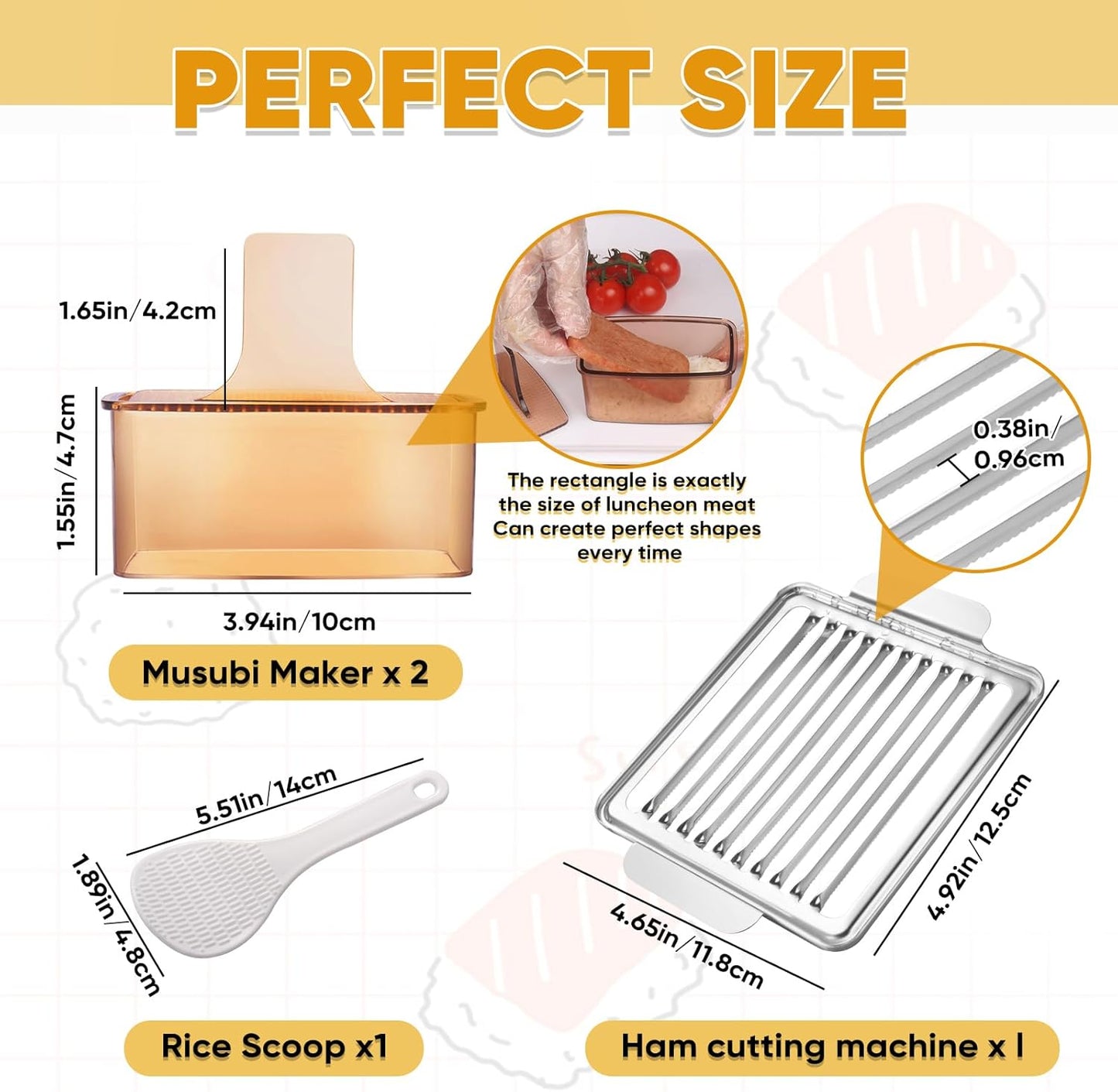 Musubi Press Mold Kit, 2 Pack Clear Musubi Maker with Stainless Steel 304 Luncheon Meat Slicer for SPAM