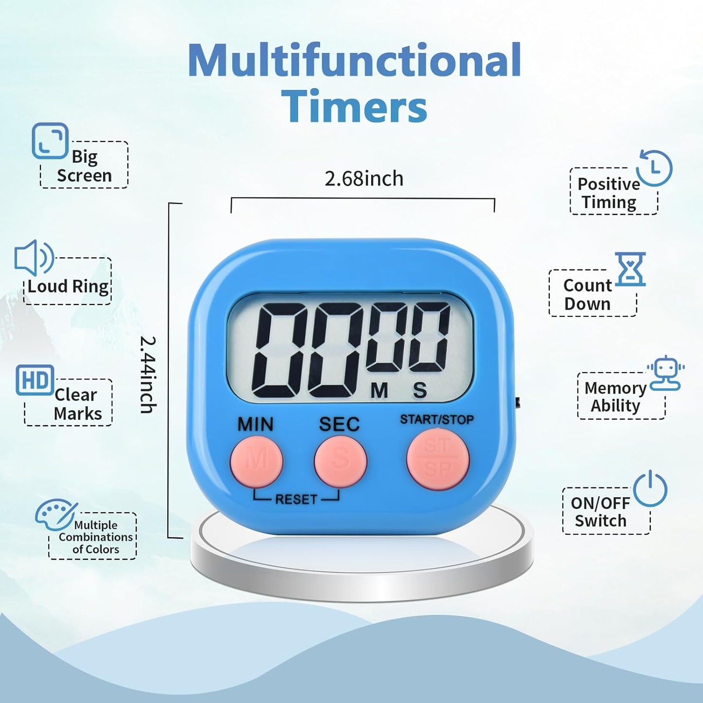 4 Pack Digital Kitchen Timer Magnetic Digital Timer with Big Display Loud Ring Cooking Timers for Cooking, Game, Gym, Break Time, Classroom(4, Pink, Green, Orange, White)