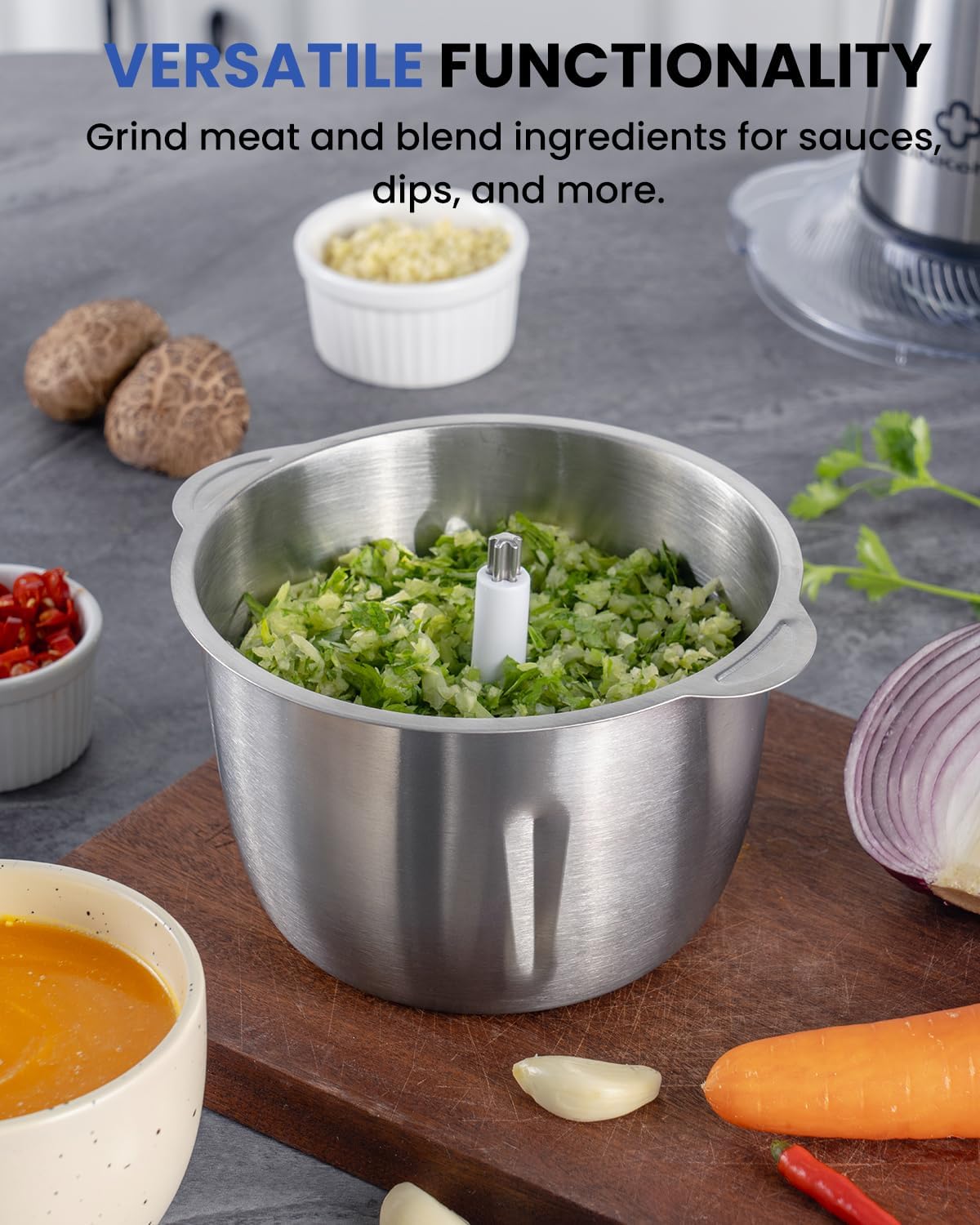 LINKChef Food Processor Small, 10 Cup Food Chopper with Container, 2.3L 600W Electric Meat Grinder for Home Use, Stainless Steel Mini Food Processor for Kitchen, Vegetable, Onion, Garlic, Salad