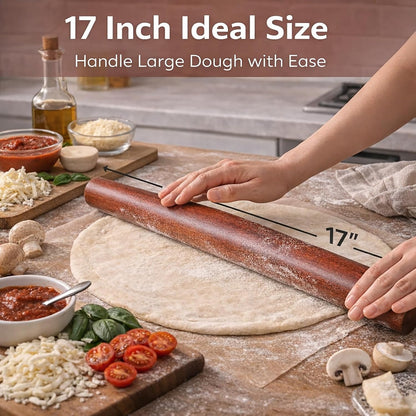 17 Inch French Rolling Pin, Wooden Dough Roller for Baking, Solid Wood Tapered Rolling Pin for Pizza, Pie Crust, Cookies, Pastry, Non-Stick, Easy Control Kitchen Baking Tool, European Beech Wood