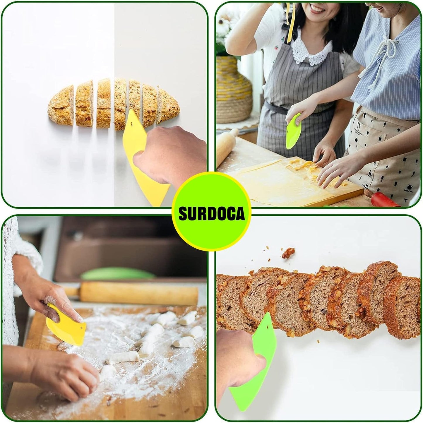 Hard Bench Scraper Dough Scraper - SURDOCA 5.31x3.64'' BPA Free PP Plastic Pastry Bread Baking Making Tools, Cake Bowl Pastry Baking Supplies Cake Dough Fondant Icing Smoother, Green+Pink+White