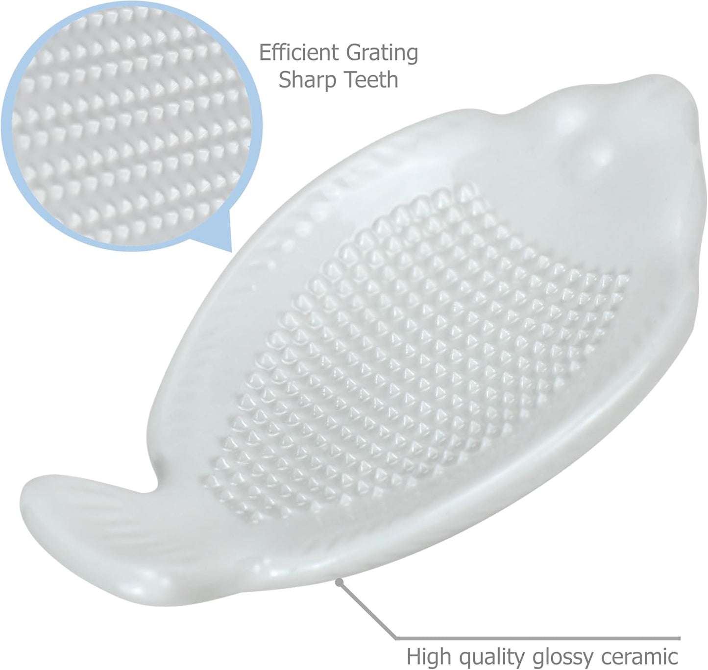 EIKS 2 Pack Ceramic Grater Dish with Small Size Fish Shaped for Grinding Wasabi Ginger Garlic Carrot Fruits Vegetables, Used for Home Kitchen Cooking Preparation