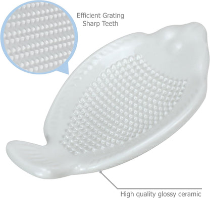 EIKS 2 Pack Ceramic Grater Dish with Small Size Fish Shaped for Grinding Wasabi Ginger Garlic Carrot Fruits Vegetables, Used for Home Kitchen Cooking Preparation