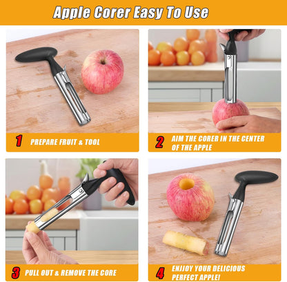 Pineapple Corer and Slicer, Stainless Steel Pineapple Cutter and Corer, Upgraded Pineapple Peeler and Apple Corer Tool with Pineapple Core Remover for Corer Tool Kitchen (Black)