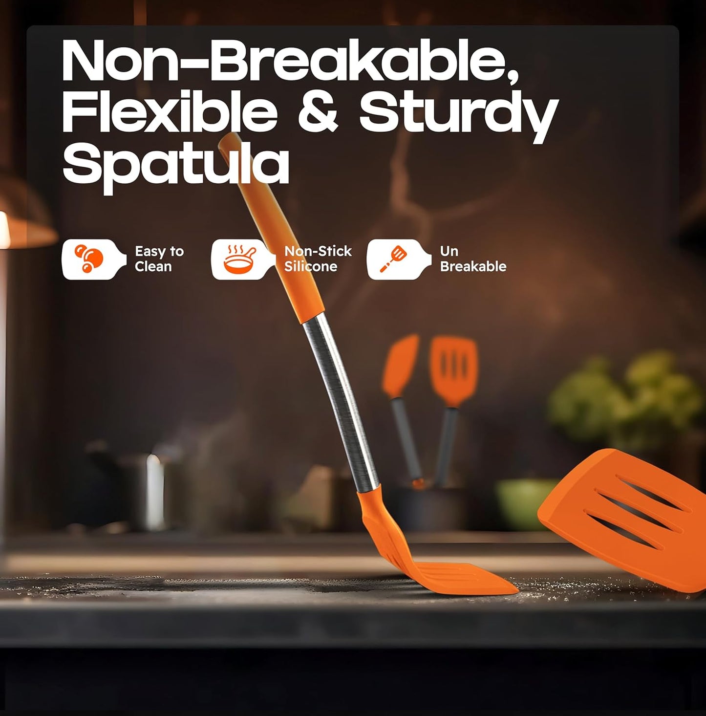 BakeRoyal Silicone Spatula Set - Turner Spatulas Silicone Heat Resistant 600°F - Slotted & Solid Spatula for Cooking Fish, Eggs, Pancakes Flipper – Spatulas for kitchen use – Royal Blue