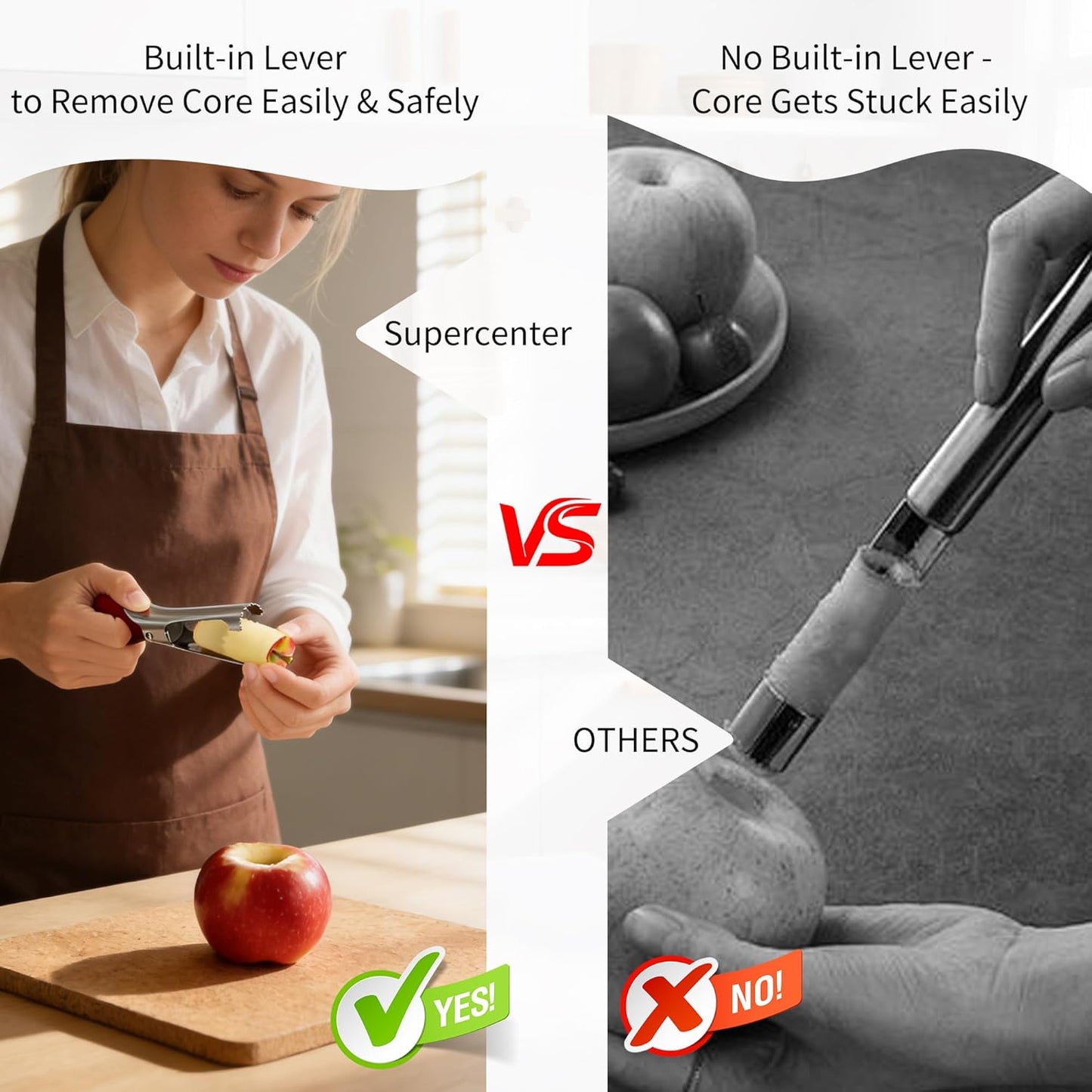 Supercenter Apple Corer, Stainless Steel Apple Core Remover Tool,Dishwasher Safe