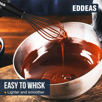 Whisks For Cooking - 500 °F Heat Resistant Silicone Whisk, Heavy Duty 7",9"&11inch Non-Scratch Balloon Kitchen Wisk tool Set, for cooking Wisking, Blending, Beating, Stirring, 3 Piece Black