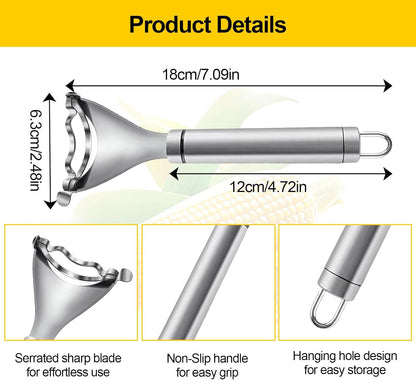 2 Pcs Stainless Steel Corn Peeler and Stripper Tool Set, Corn Stripper Cob Stripper Tool,Corn Stripper for Corn on the Cob Remover Tool，Corn Thresher with Ergonomic Handle，Kitchen Gadget