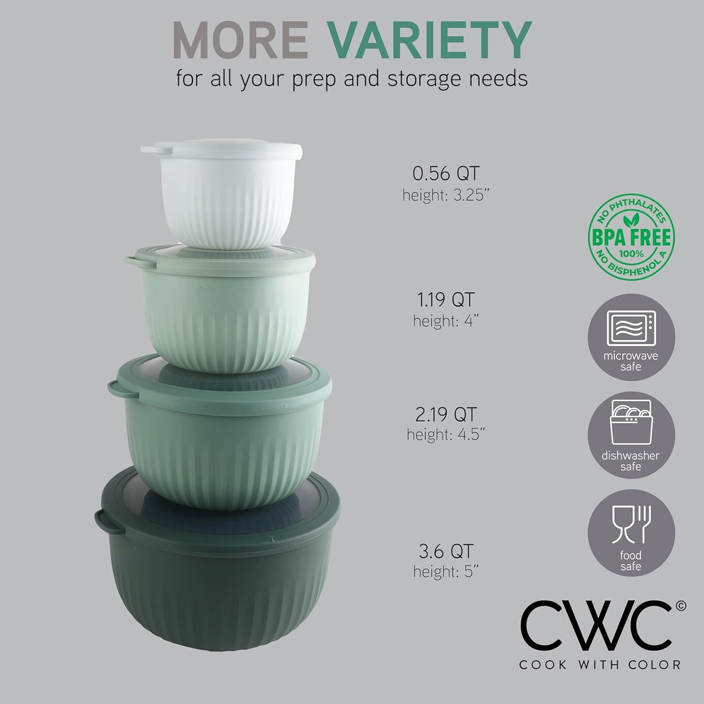 COOK WITH COLOR Prep Bowls with Lids- Wide and Deep Nesting Plastic Small Mixing Bowl Set with Lids, 8 Piece Set - Wide Bowls, Blue