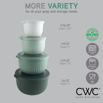 COOK WITH COLOR Prep Bowls with Lids- Wide and Deep Nesting Plastic Small Mixing Bowl Set with Lids, 8 Piece Set - Wide Bowls, Blue