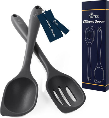 HOTEC 446°F Heat Resistant Silicone Cooking Spoon Spatula, BPA Free Large Kitchen Solid and Slotted Spoons for Mixing, Serving, Scraping, Non-stick, Dishwasher Safe Classic Blue 12.5inch