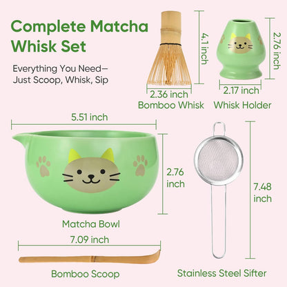 Matcha Whisk Set, 5Pcs Ceramic Matcha Set Includes Matcha Bowl, Matcha Whisk and Holder, Bamboo Scoop and Sifter, Ideal Matcha Bowl Set for Authentic Matcha Tea Experience