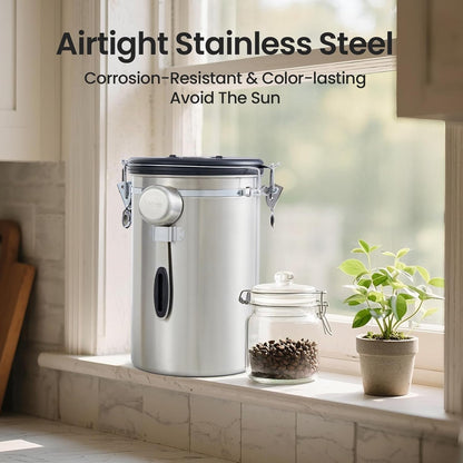Veken Coffee Canister, Airtight Stainless Steel Kitchen Food Storage Container with Date Tracker and Scoop for Beans, Grounds, Tea, Flour, Cereal, Sugar, Cookie, 16OZ, Cream