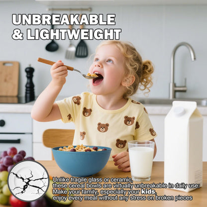 Wheat Straw Bowls Set with Lids, Unbreakable 40 OZ Cereal Bowls Set of 4, Salad Container for Lunch, Microwave & Dishwasher Safe Bowl Set for Kitchen, Picnic, RV, Camping, Multi
