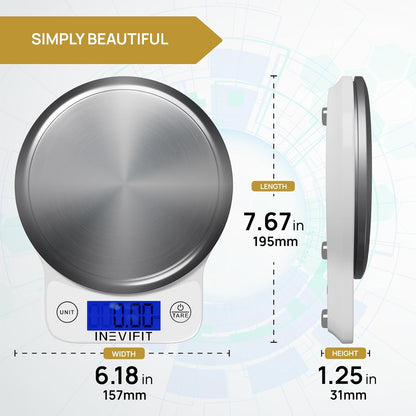 INEVIFIT Digital Kitchen Scale, Highly Accurate Multifunction Food Scale 13 lbs 6kgs Max, Clean Modern Black with Premium Stainless Steel Finish. Includes Batteries