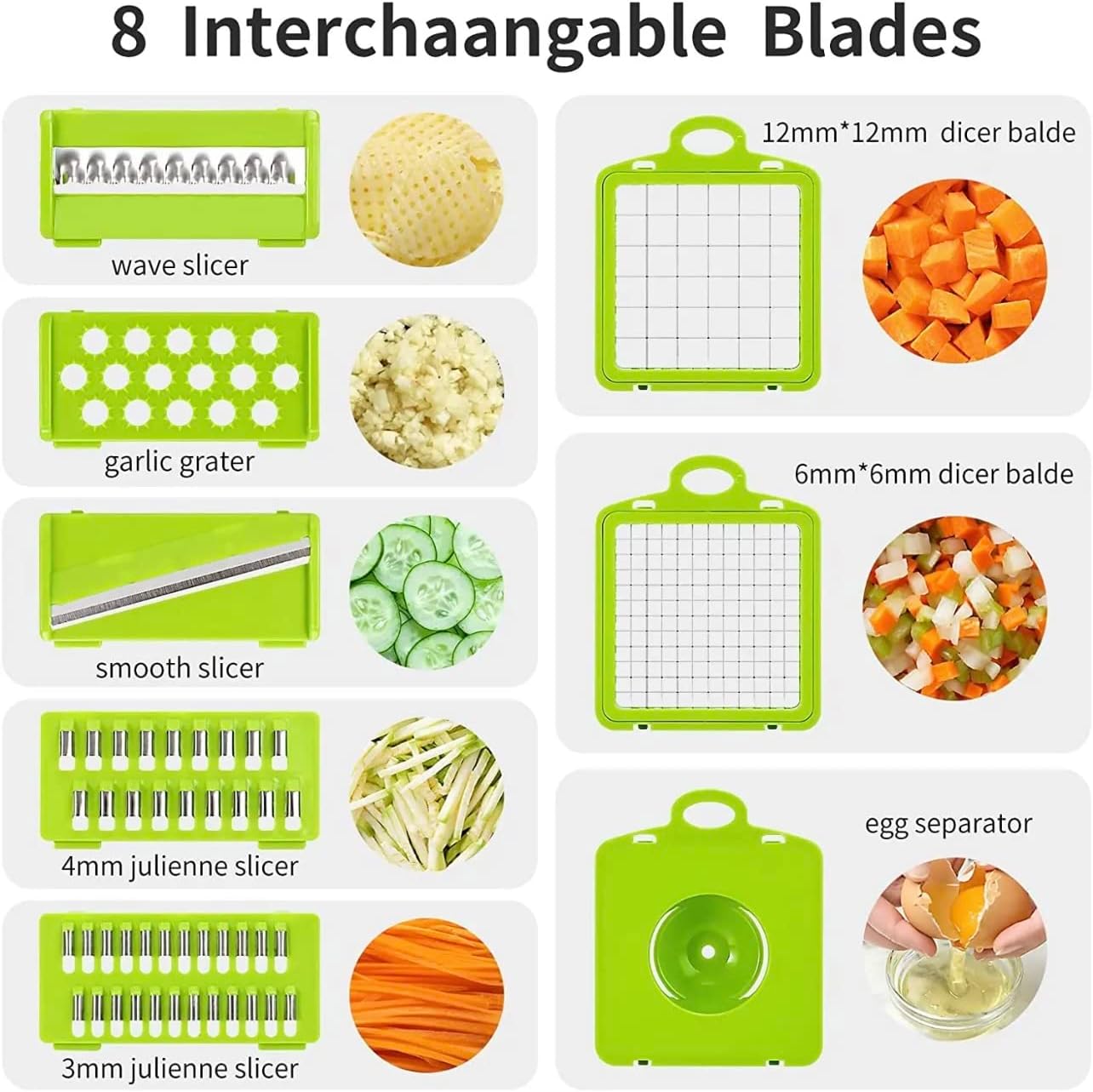 All-in-1 Vegetable Chopper, Onion Chopper, Mandoline Slicer & Cheese Grater and Veggie Dicer Grey & Green