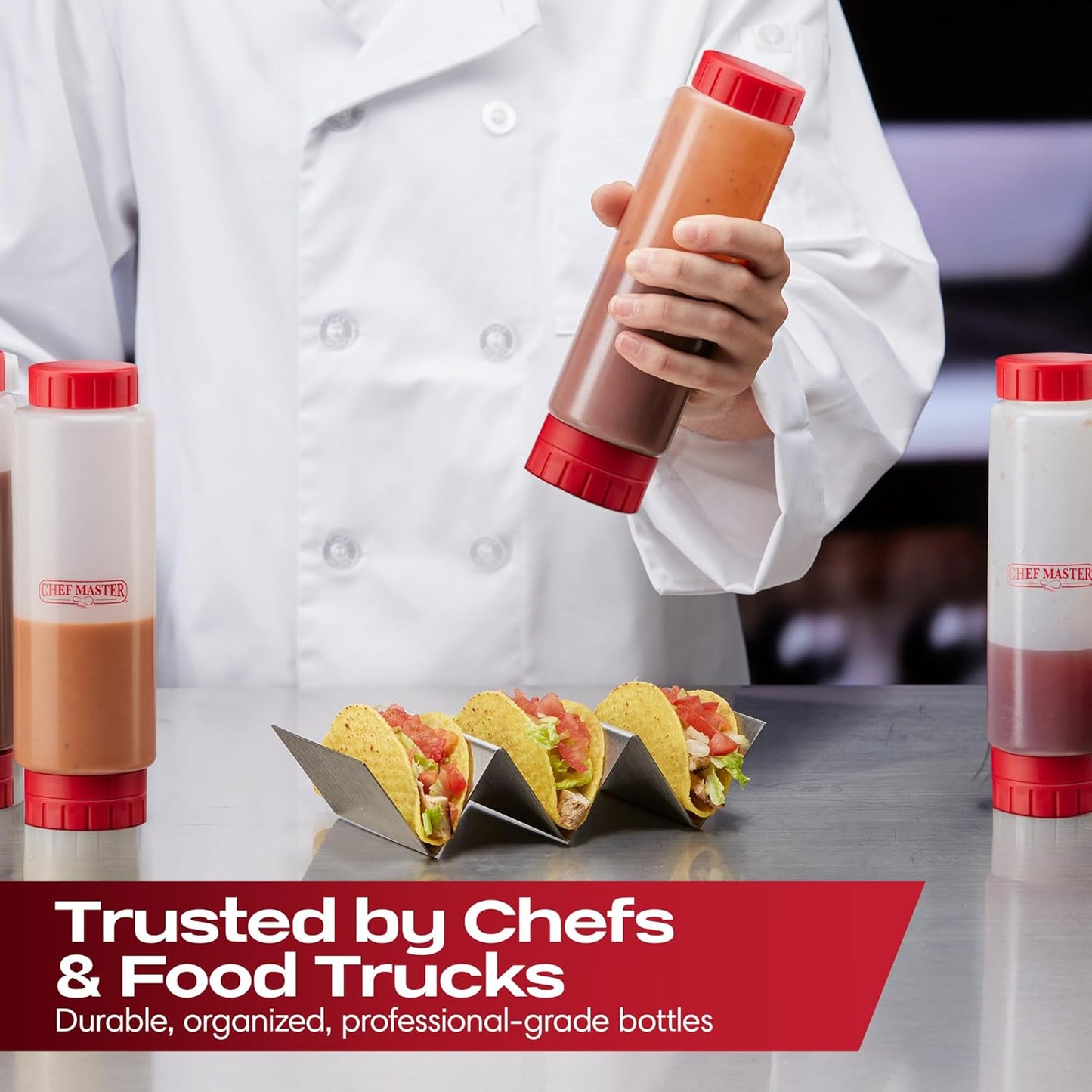 Chef Master Squeeze Bottle for Sauces (16oz) - Inverted, FIFO Refillable Bottle - Condiment Squeeze Container for Liquids, Sauce, Batter & Dressing - Made for Restaurants, Diners & Food Trucks - 90290