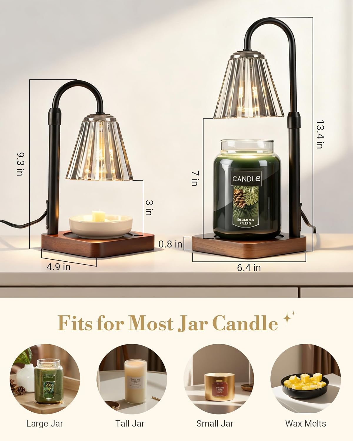 Marycele Candle Warmer Lamp with Timer & Dimmer - Mothers Day Gifts for Women Mom Her, Aesthetic Office Home Decor, Adjustable Height Wax Melter for Candle Jar & 3-Wick Candles (2 Bulbs Included)